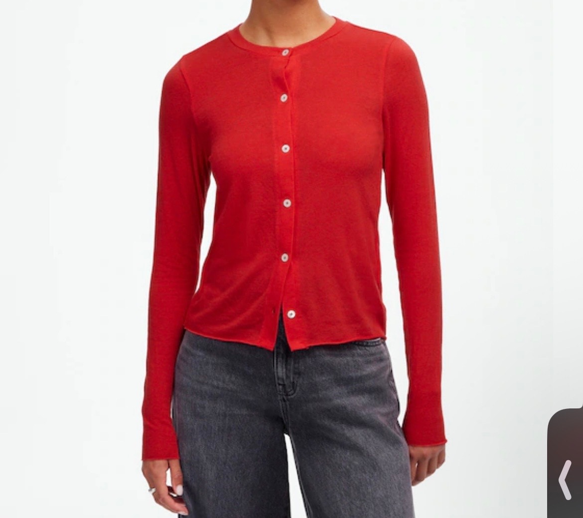 New Madewell Wool-Blend Crewneck Cardigan Bright Cherry Red Womens Medium Nt727